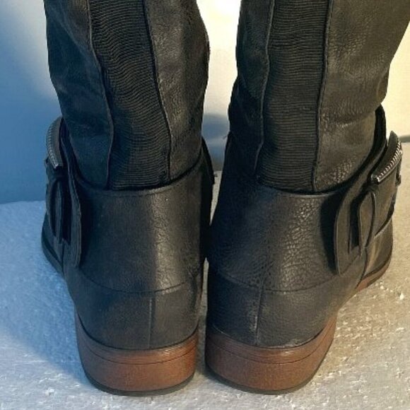 Torrid SZ 9 Kallie Black Leather Riding Knee high Boot Western Moto Edgy Boho - Picture 10 of 15